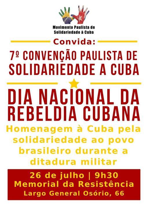 Movimento de Solidariedade a Cuba realiza convenção neste sábado
