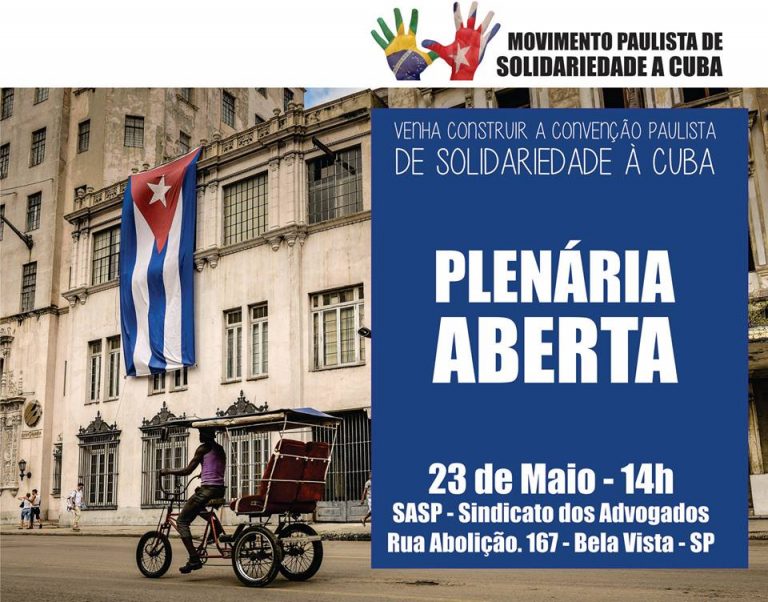 Solidariedade a Cuba terá plenária aberta neste sábado em São Paulo