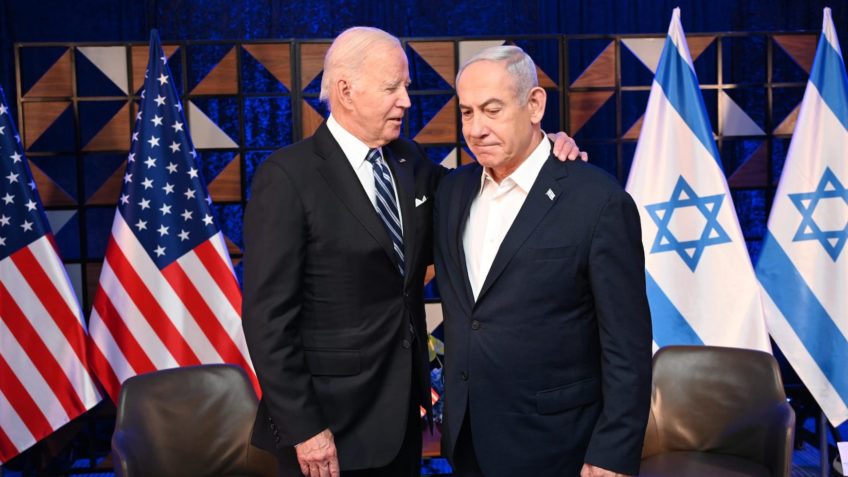 Israel bombardeia o Irã e a Síria e invade espaço aéreo do Iraque. Joe Biden e Benjamin Netanyahu, ambos responsáveis pelo genocídio palestino. Foto: Reprodução.