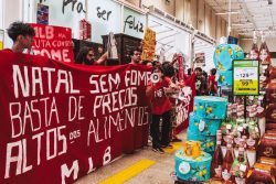 Famílias do MLB denunciaram os altos preços dos alimentos em mais uma jornada de luta do Natal Sem Fome. Foto: Donavan Sampaio/DF