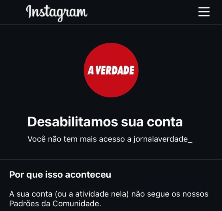 Grupo Meta censura página do Jornal A Verdade no Instagram